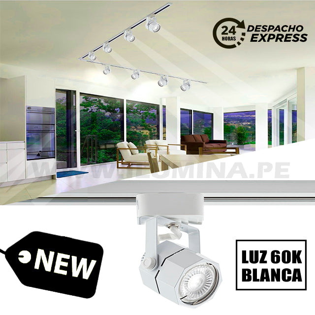 SPOT DE RIEL CARLA WHITE LED + DICROICO LED 6W LUZ BLANCA 6000K