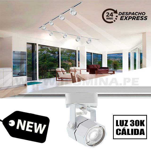 SPOT DE RIEL CARLA WHITE LED + DICROICO LED 6W LUZ CÁLIDA 3000K