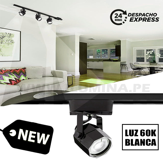 SPOT DE RIEL CARLA BLACK LED + DICROICO LED 6W LUZ BLANCA 6000K