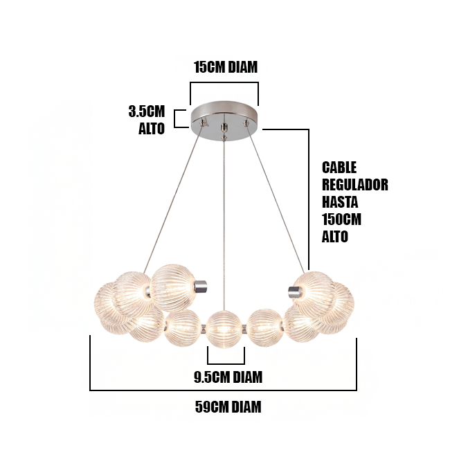 LÁMPARA COLGANTE LED BANGLE CRYSTAL SILVER + CONTROL REMOTO