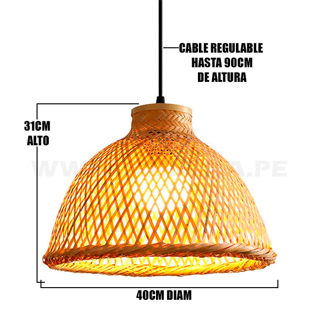 Lámpara De Techo Colgante De Bambú Natural – Diámetro 50 Cm, Cable Textil De 100 Cm, Color Beige