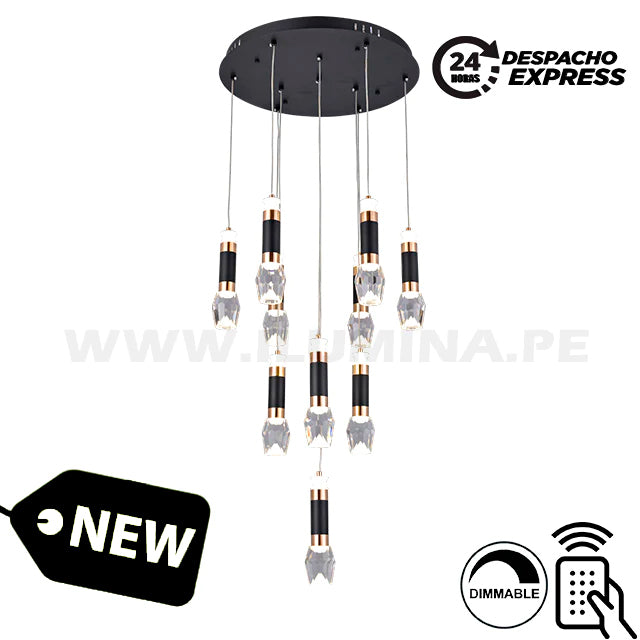 LÁMPARA COLGANTE PREMIUM GRECIA BLACK AND GOLD LED + CONTROL REMOTO