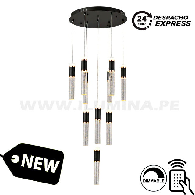 LÁMPARA COLGANTE PREMIUM PAOLA BLACK AND GOLD LED + CONTROL REMOTO