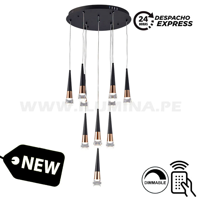 LÁMPARA COLGANTE PREMIUM ROMANA BLACK AND GOLD LED + CONTROL REMOTO