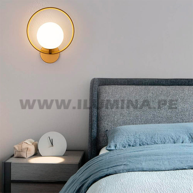 LÁMPARA DE PARED INTERIOR VALERIA GOLD + FOCO LED FILAMENTO G45 4W E27 TRANSPARENTE ILUMINA