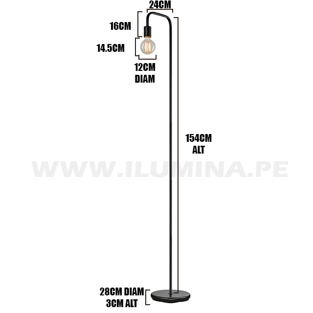 LÁMPARA DE PIE MINIMALISTA VINTAGE BELLA LED + FOCO LED G95 FILAMENTO TRANSP 4W 2700K LUZ CÁLIDA