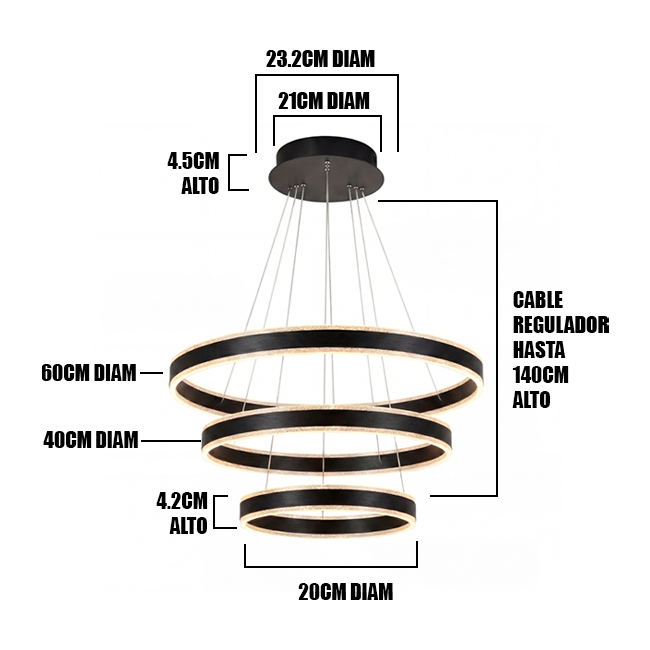 LÁMPARA COLGANTE LED SATURNO BLACK + CONTROL REMOTO