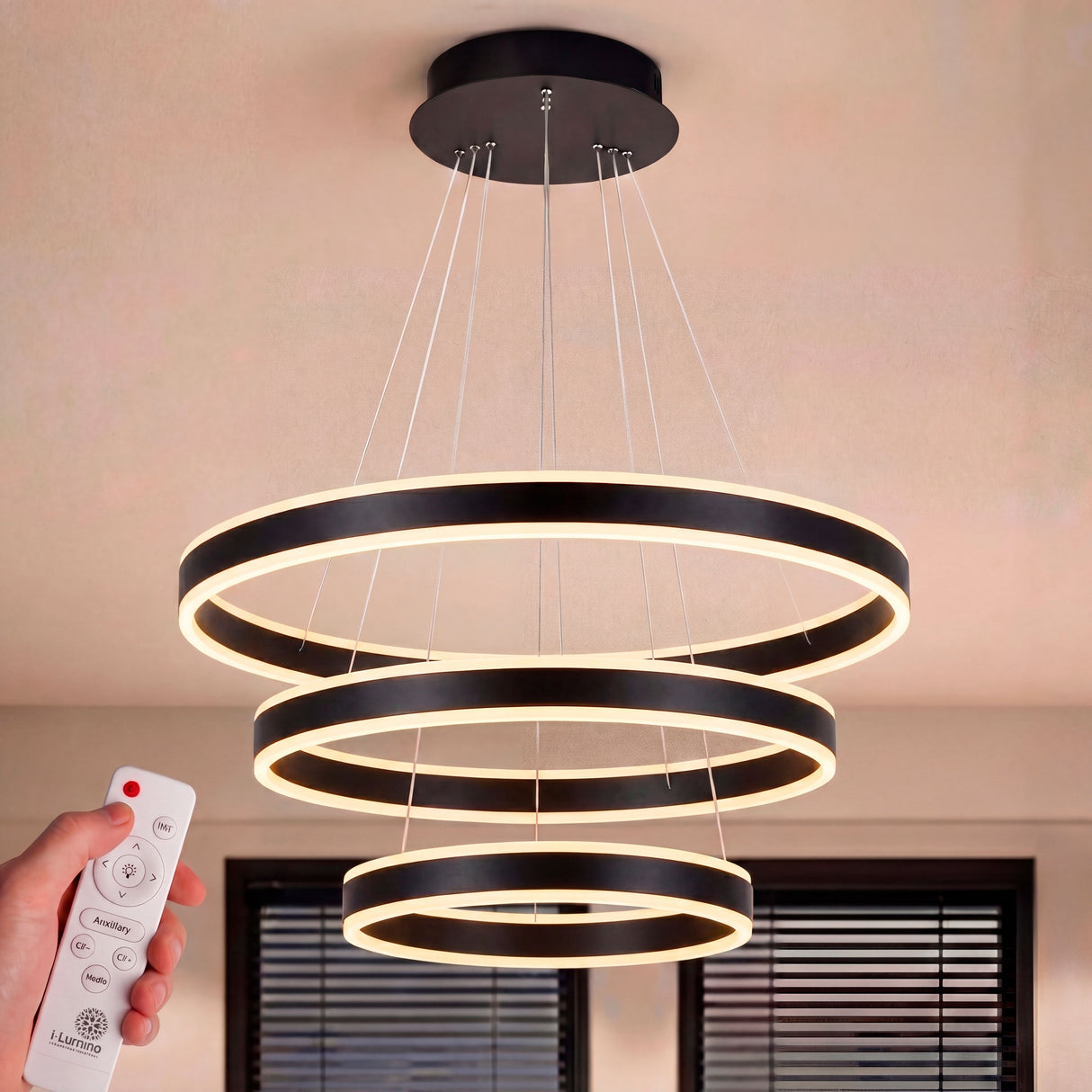 LÁMPARA COLGANTE LED SATURNO BLACK + CONTROL REMOTO