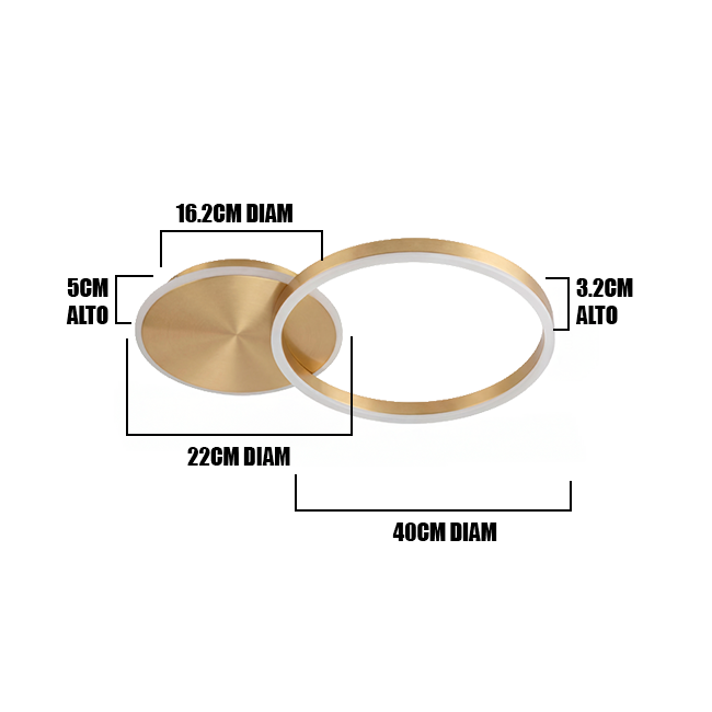 LÁMPARA DÚO TECHO/PARED KORE GOLD LED + CONTROL REMOTO