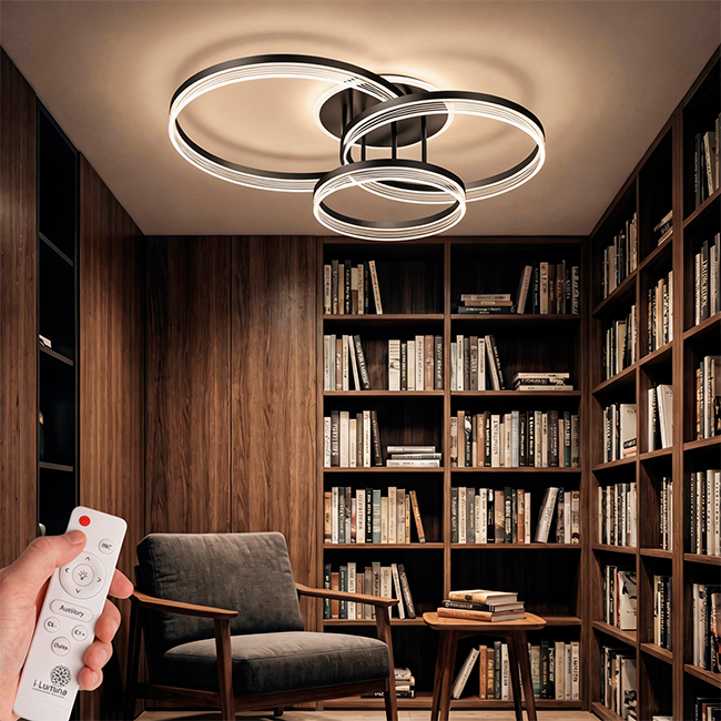 LÁMPARA DE TECHO ELENA BLACK LED + CONTROL REMOTO