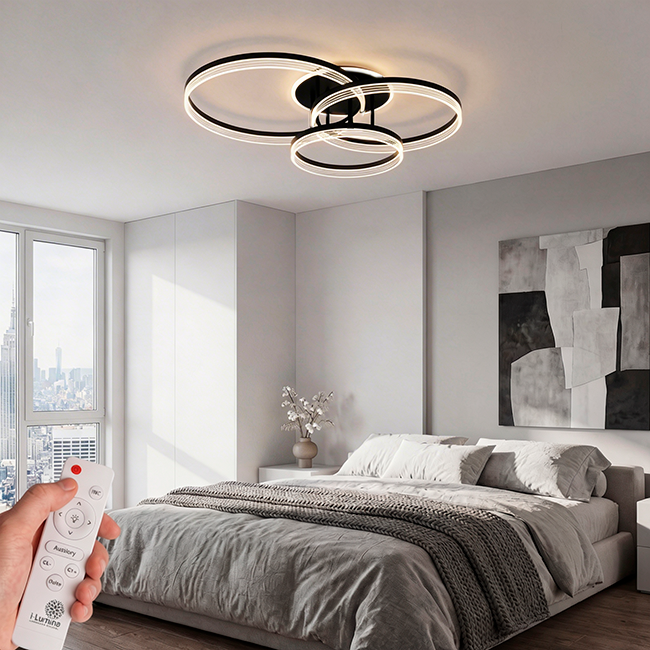LÁMPARA DE TECHO ELENA BLACK LED + CONTROL REMOTO