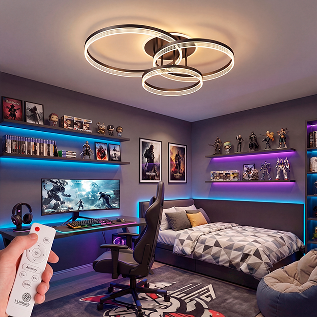 LÁMPARA DE TECHO ELENA BLACK LED + CONTROL REMOTO