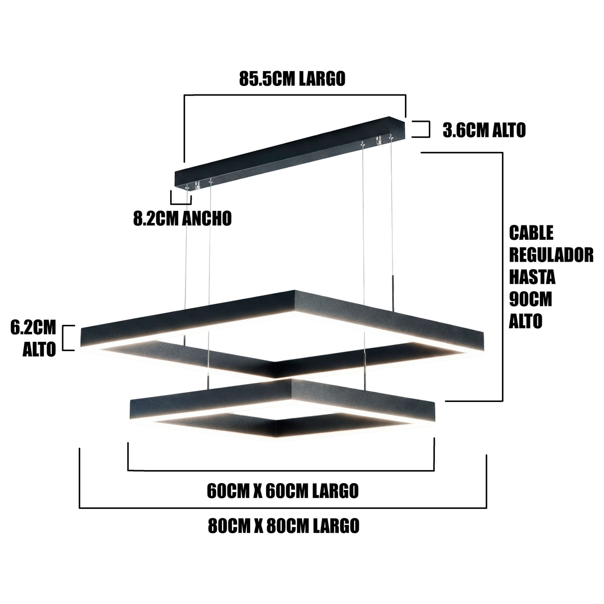 LÁMPARA COLGANTE LED SQUARE DÚO BLACK + CONTROL REMOTO