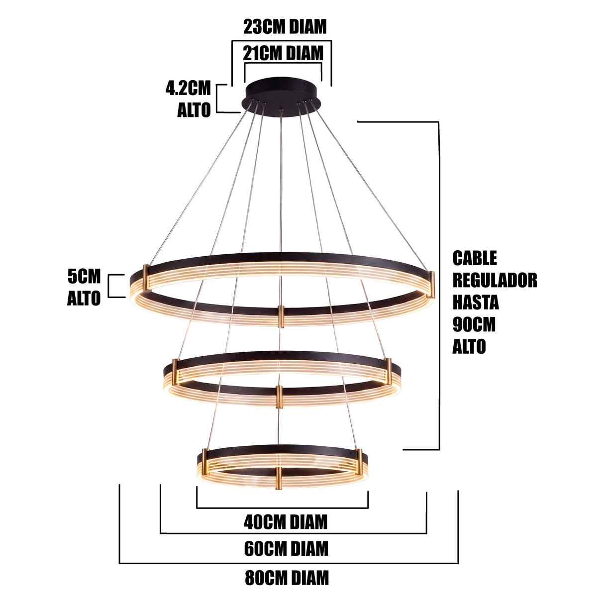 LÁMPARA COLGANTE LED MONTSERRAT TRÍO BLACK AND GOLD + CONTROL REMOTO