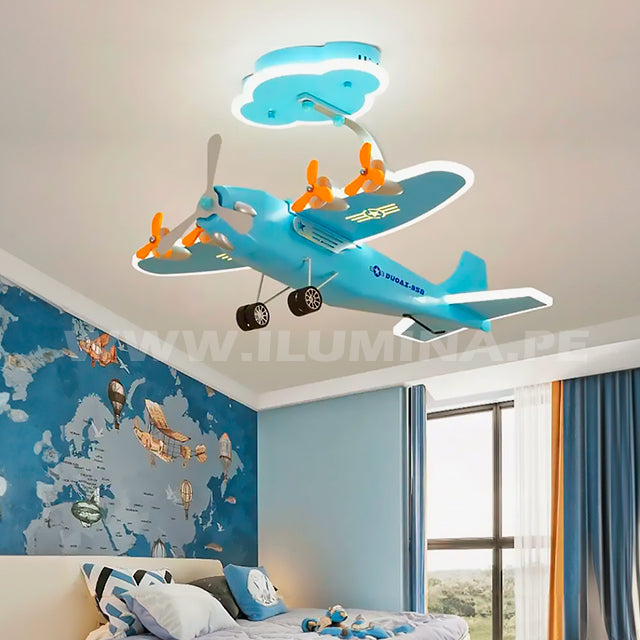 LÁMPARA DE TECHO INFANTIL AVIONCITO LED + CONTROL REMOTO