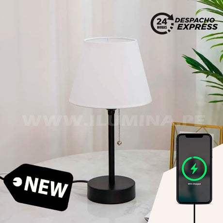 LÁMPARA DE MESA MINERVA BLACK LED + CARGADOR USB PARA IPHONE Y ANDROID