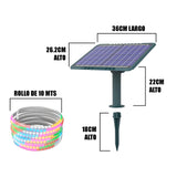 ROLLO DE CINTA LED 10 MTS CON PANEL SOLAR RGB MUTILCOLOR IP65 + CONTROL REMOTO