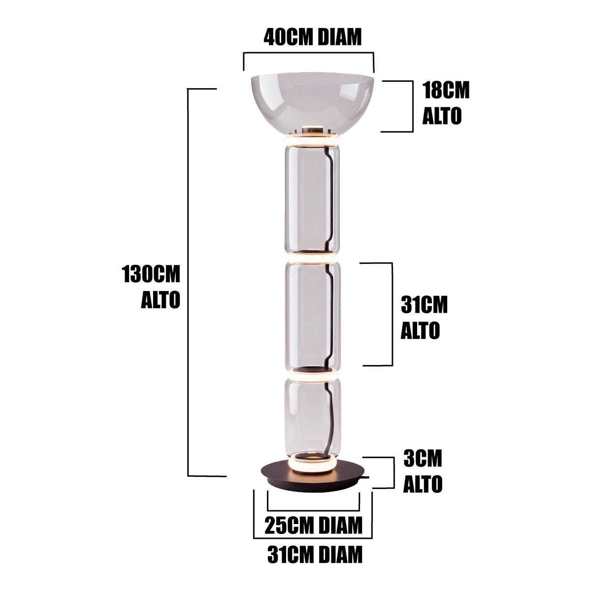 LÁMPARA DE PIE LED ALTEA BLACK 4 AROS LUZ CÁLIDA