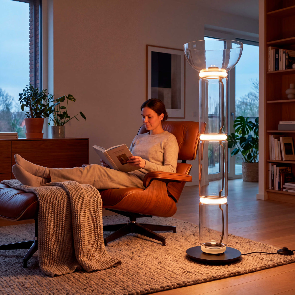 LÁMPARA DE PIE LED ALTEA BLACK 4 AROS LUZ CÁLIDA