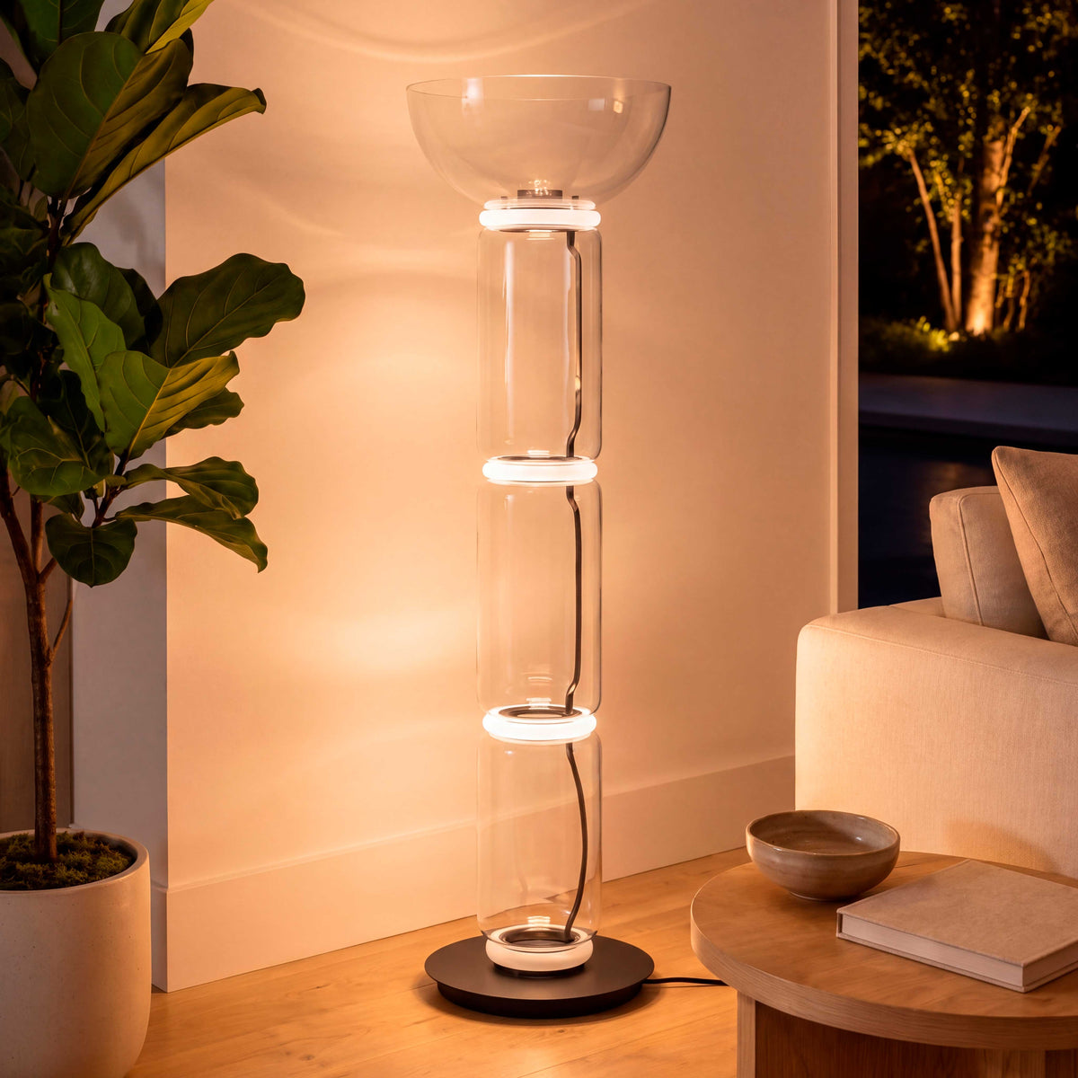 LÁMPARA DE PIE LED ALTEA BLACK 4 AROS LUZ CÁLIDA