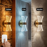 Comparativa de las tres tonalidades de luz (calida, neutra y fria) de la lampara Galaxy Gold activadas por interruptor.