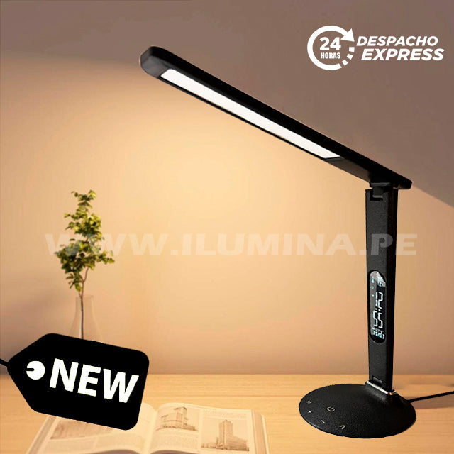 LÁMPARA DE ESCRITORIO ALANA LUX BLACK LED DIMMABLE + RELOJ DIGITAL CON ALARMA