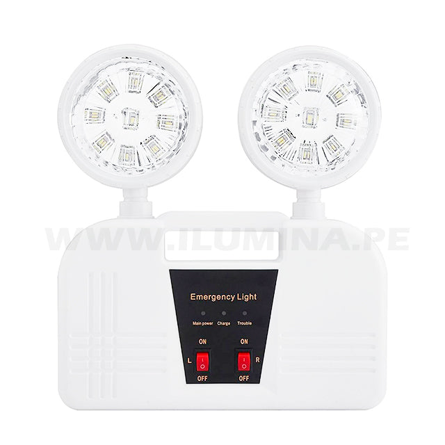 LÁMPARA DE EMERGENCIA 02 FAROLES MOD9101-220 2W 9 HORAS 210 LÚMENES COLOR BLANCO