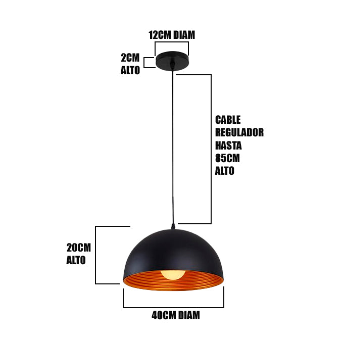 LÁMPARA COLGANTE CAMPANA DE ALUMINO ABIGAIL BLACK / SIN FOCO