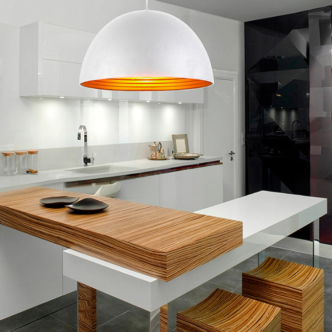 LÁMPARA COLGANTE CAMPANA DE ALUMINO ABIGAIL WHITE / SIN FOCO