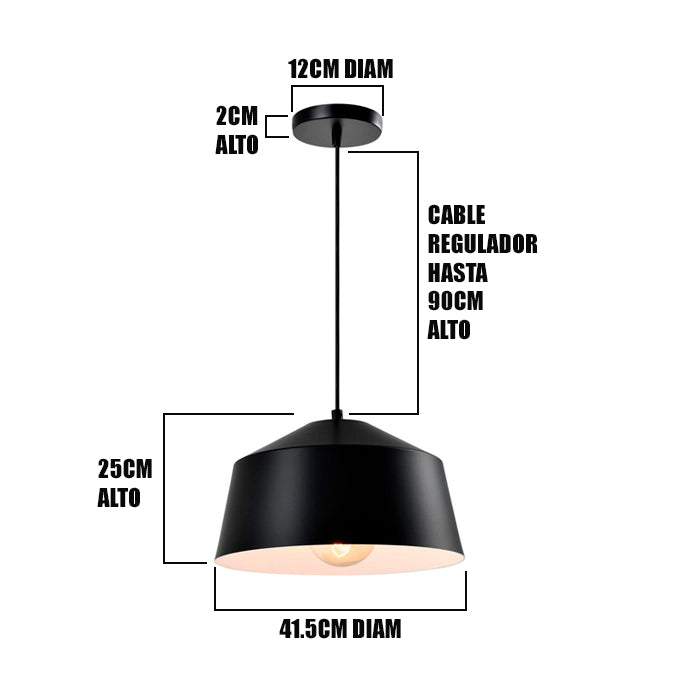 LÁMPARA COLGANTE CAMPANA DE ALUMINIO VALERIA BLACK / SIN FOCO