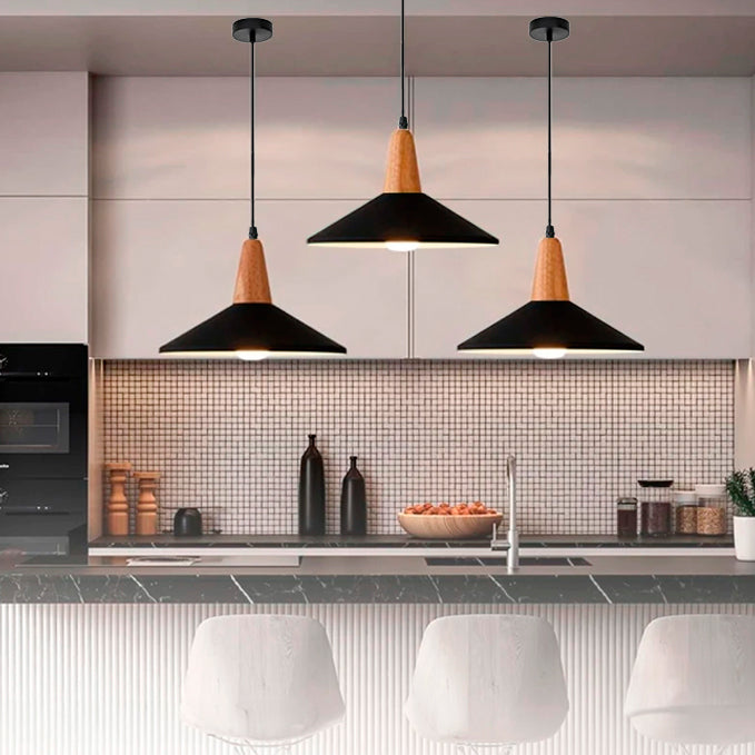 LÁMPARA COLGANTE CAMPANA DE ALUMINIO PRINCETON BLACK AND WOOD / SIN FOCO