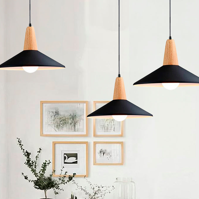 LÁMPARA COLGANTE CAMPANA DE ALUMINIO PRINCETON BLACK AND WOOD / SIN FOCO