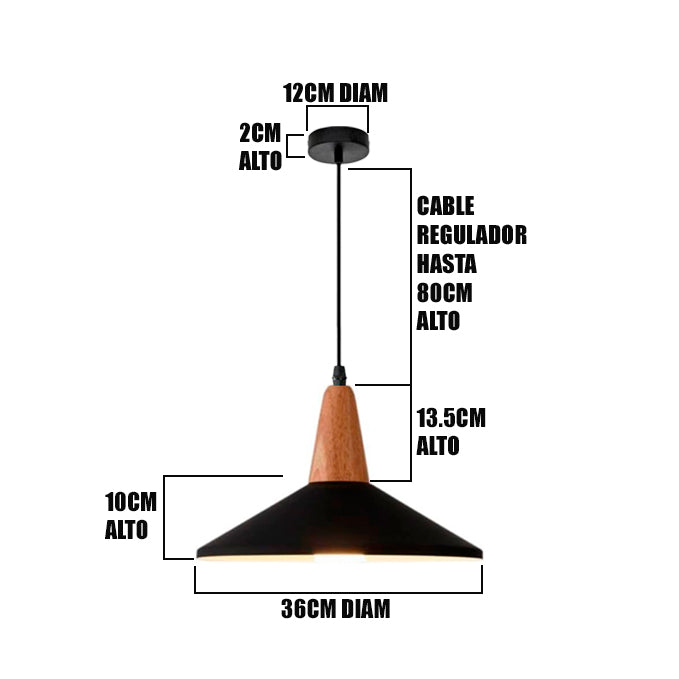 LÁMPARA COLGANTE CAMPANA DE ALUMINIO PRINCETON BLACK AND WOOD / SIN FOCO