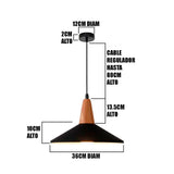 LÁMPARA COLGANTE CAMPANA DE ALUMINIO PRINCETON BLACK AND WOOD / SIN FOCO