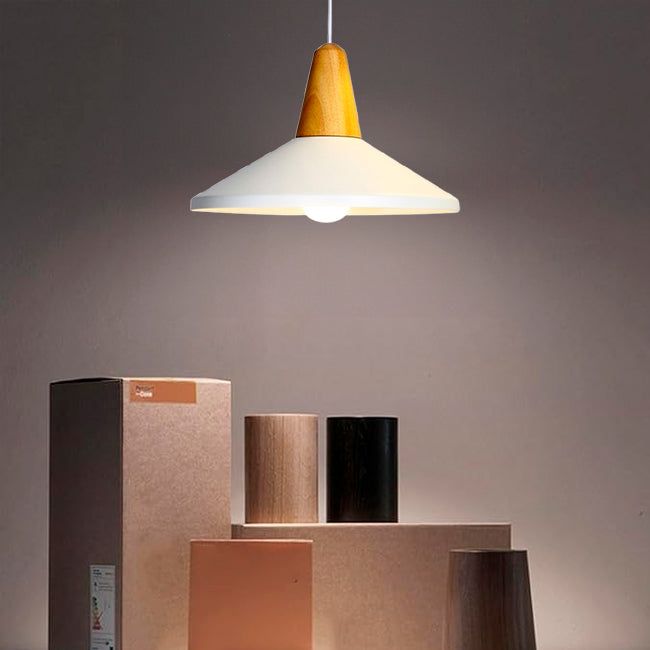 LÁMPARA COLGANTE CAMPANA DE ALUMINIO PRINCETON WHITE AND WOOD / SIN FOCO