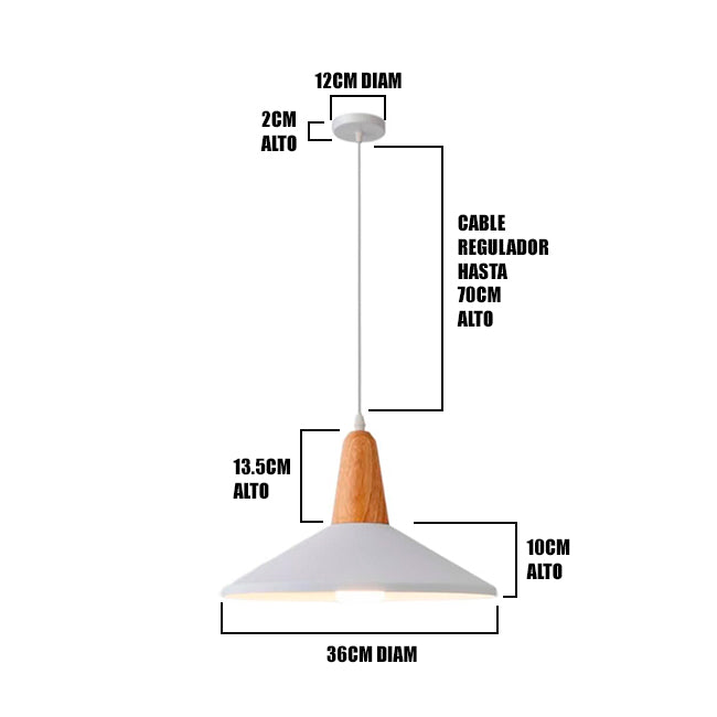 LÁMPARA COLGANTE CAMPANA DE ALUMINIO PRINCETON WHITE AND WOOD / SIN FOCO