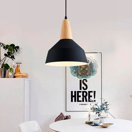 LÁMPARA COLGANTE CAMPANA DE ALUMINIO CALIFORNIA BLACK AND WOOD / SIN FOCO
