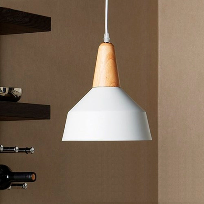 LÁMPARA COLGANTE CAMPANA DE ALUMINIO CALIFORNIA WHITE AND WOOD / SIN FOCO