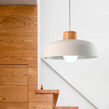 LÁMPARA COLGANTE CAMPANA DE ALUMINIO SOFIA WHITE AND WOOD / SIN FOCO