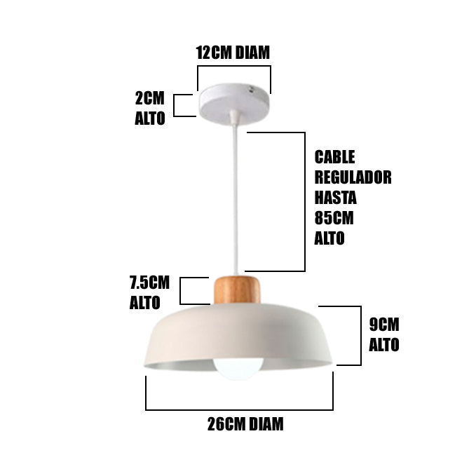LÁMPARA COLGANTE CAMPANA DE ALUMINIO SOFIA WHITE AND WOOD / SIN FOCO