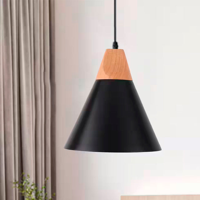 LÁMPARA COLGANTE CAMPANA DE ALUMINIO ALBERTA BLACK AND WOOD / SIN FOCO