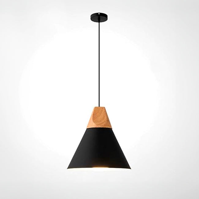 LÁMPARA COLGANTE CAMPANA DE ALUMINIO ALBERTA BLACK AND WOOD / SIN FOCO