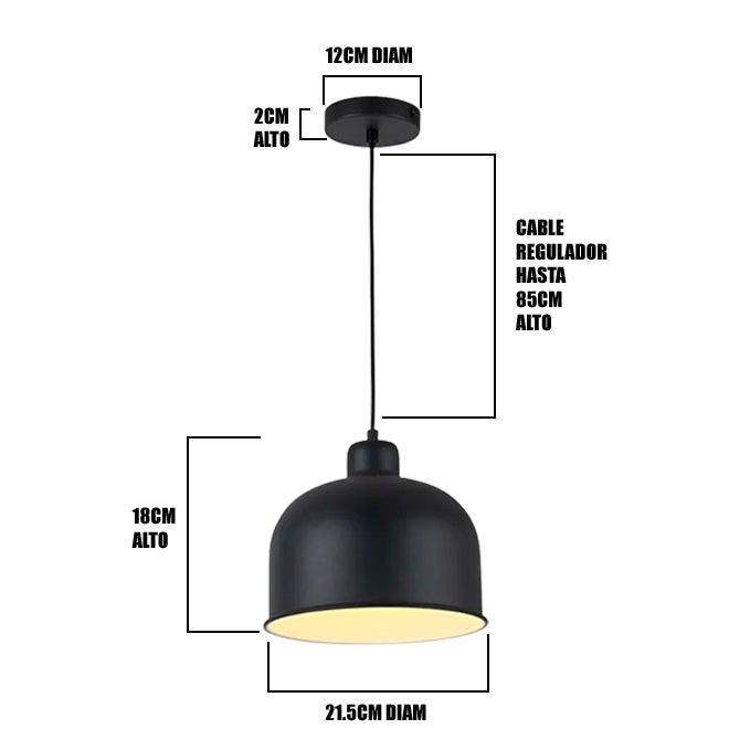 LÁMPARA COLGANTE CAMPANA DE ALUMINIO ZURICH BLACK / SIN FOCO