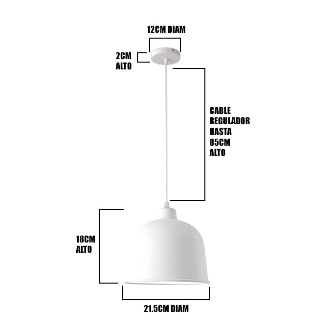 LÁMPARA COLGANTE CAMPANA DE ALUMINIO ZURICH WHITE / SIN FOCO