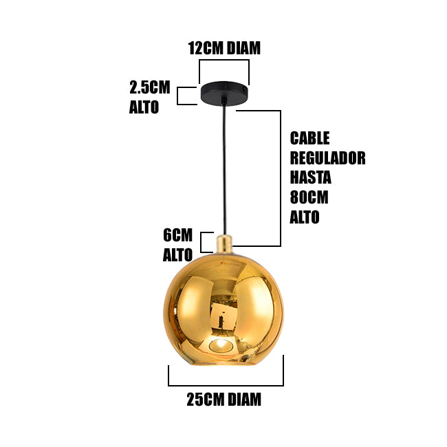 LÁMPARA COLGANTE CAMPANA DE VIDRIO AURORA GOLD / SIN FOCO