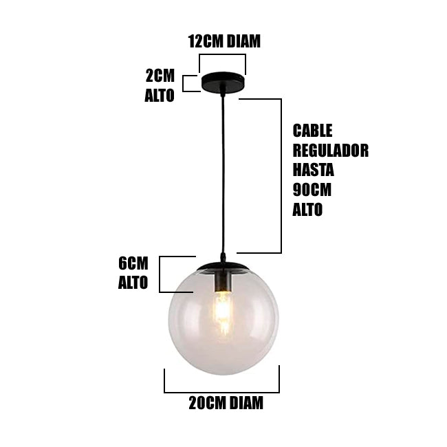 LÁMPARA COLGANTE ESFERA DE VIDRIO ALONDRA TRANSPARENTE / SIN FOCO