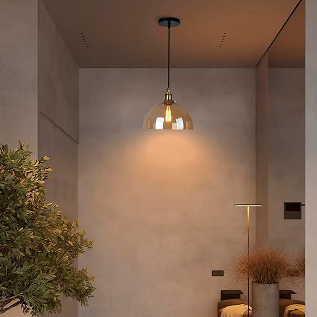 LÁMPARA COLGANTE CAMPANA DE VIDRIO KATARA LUX BRONZE AMBAR / SIN FOCO