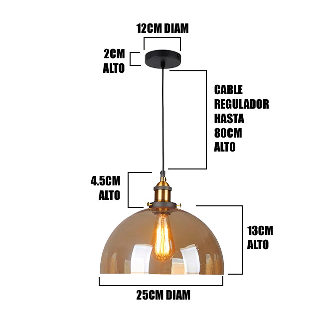 LÁMPARA COLGANTE CAMPANA DE VIDRIO KATARA LUX BRONZE AMBAR / SIN FOCO