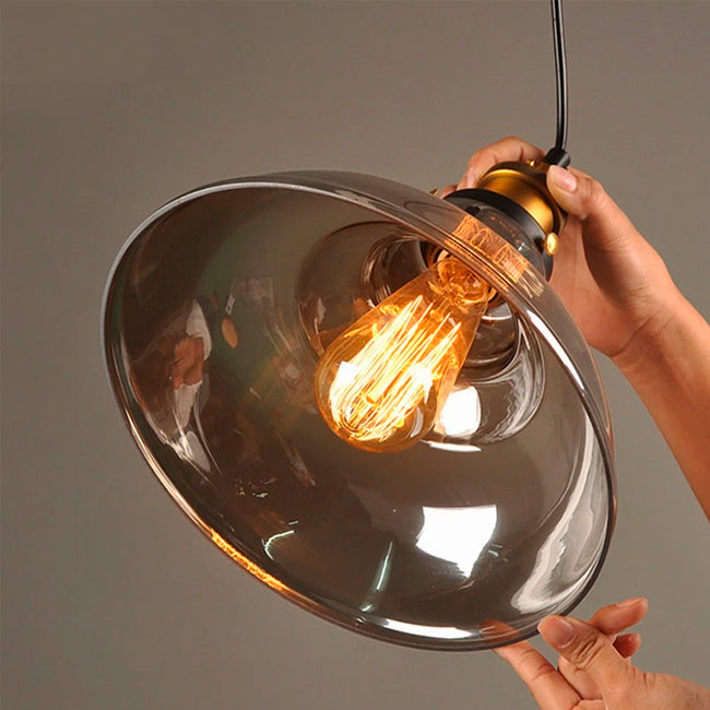LÁMPARA COLGANTE CAMPANA DE VIDRIO KATARA LUX BRONZE SMOKE GRAY / SIN FOCO