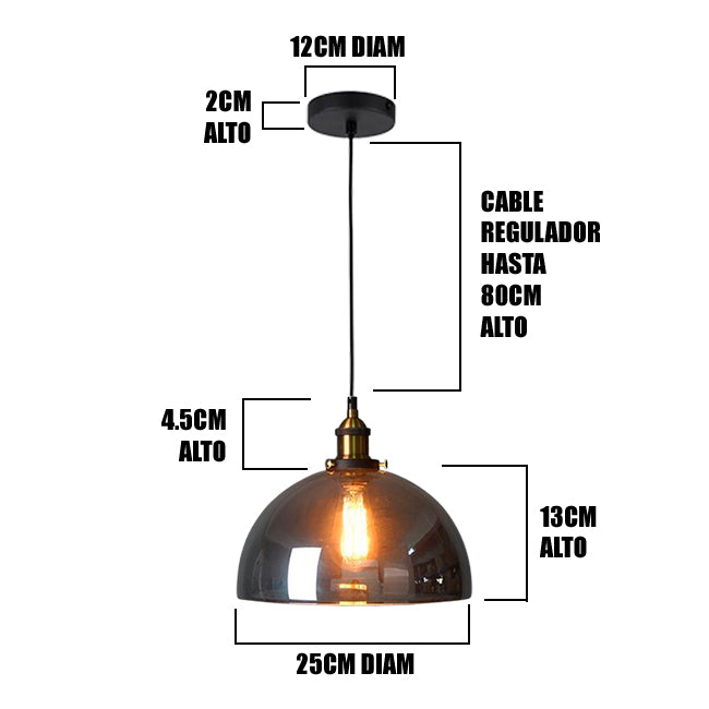 LÁMPARA COLGANTE CAMPANA DE VIDRIO KATARA LUX BRONZE SMOKE GRAY / SIN FOCO